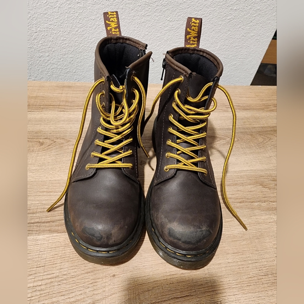 Dr. Martens Dark Brown Boots with Yellow Laces